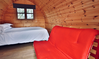 inside a camping pod at cantref adventure farm