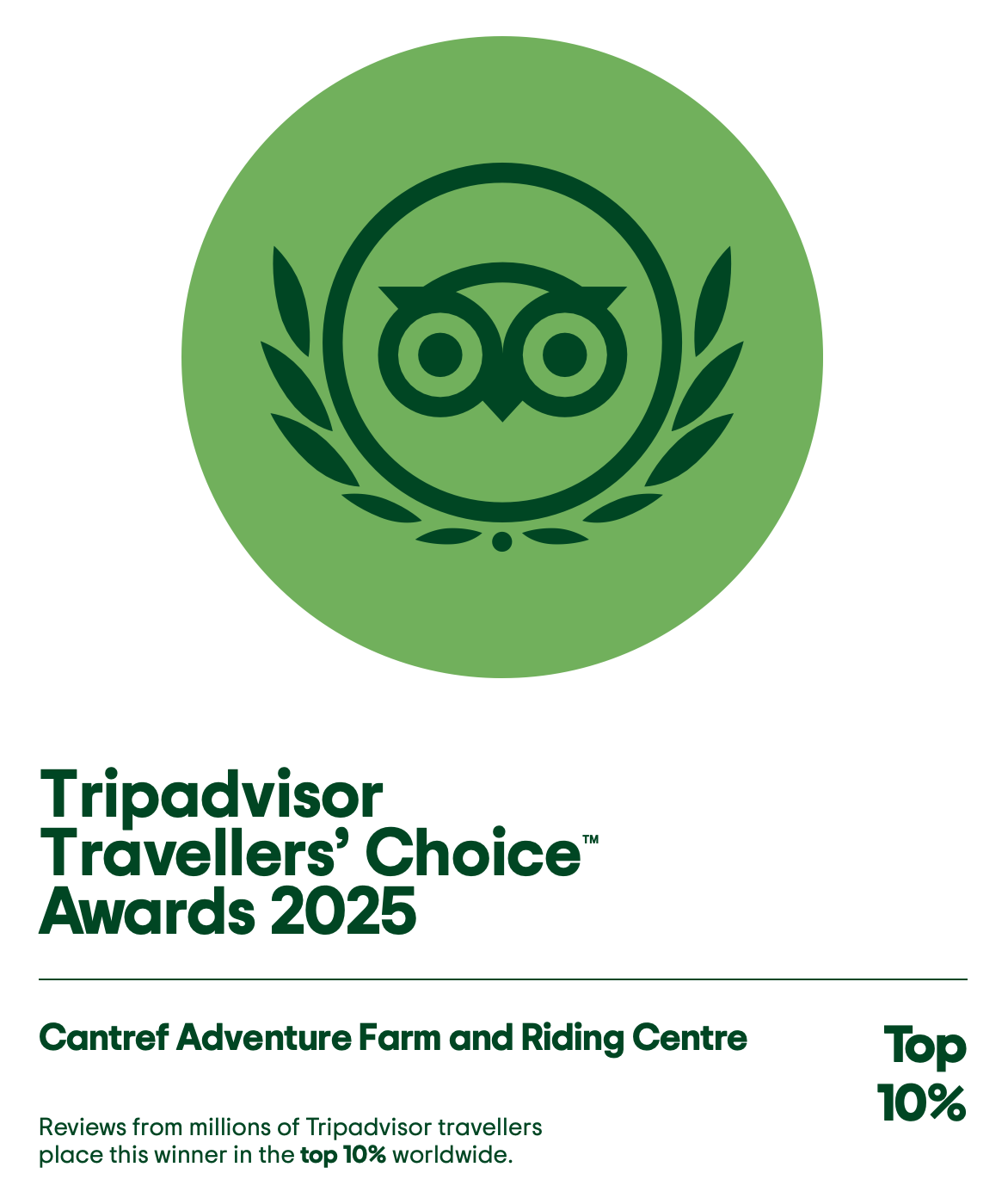 Tripadvisor Travellers Choice Award 2025 for Cantref Adventure Farm