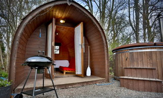 outside a camping pod at cantref adventure farm