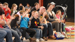 A school group enjoying a day out at Cantref Adventure Farm.